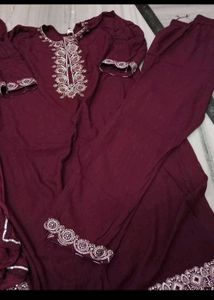 Maroon Embroidered Kurta Set