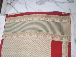 Elegant Beige &amp; Red Saree