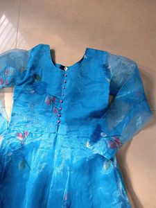 Floral Print Blue Dress Material