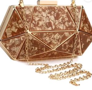 Women Diamond Shape Marble Clutch(Detachable Strap