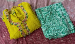 Festive Yellow Organza Kurta N Pants