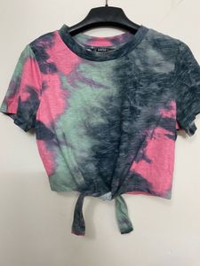 Shein Tie-Dye Crop Top with Tie-Front Detail