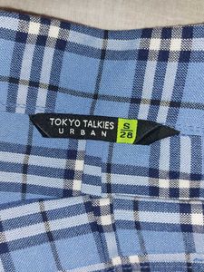 Blue Plaid Pleated Mini Skirt
