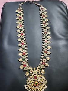 Gold-plated Long Haram Necklace Set With Pearl&#39;s