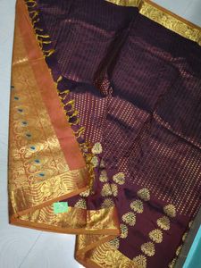 Elegant Purple &amp; Gold Pure Kanjivaram Silk Saree