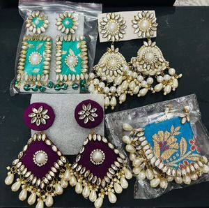 4 Pair Earrings Combo Hands Made Fabric Earring