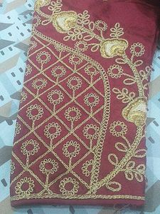 Embroidered Maroon Blouse &amp; Skirt Set