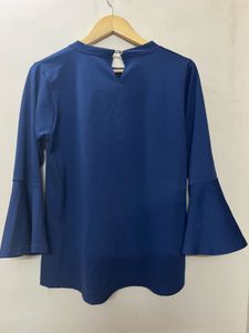 Stylish Navy Blue Bell Sleeve Top