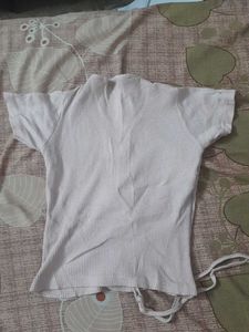 White Ribbed V-Neck Tee