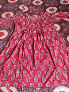 Floral Red Kurti With Black Design