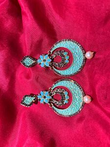 Teal Drop Earrings/Enamel work