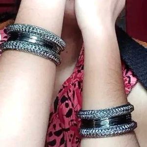 Fancy Oxidised Silver Black Plated Bangle Set