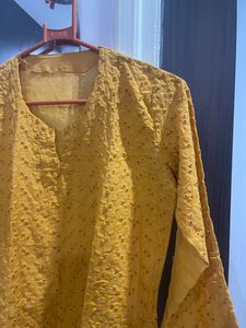 Yellow hand Knitted Moti kurti