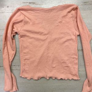 Peach V-Neck Long Sleeve Top