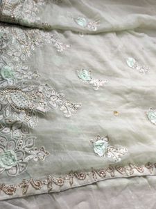 Elegant Studded Light Green Saree With Borders