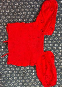Red Floral Cut Out Top