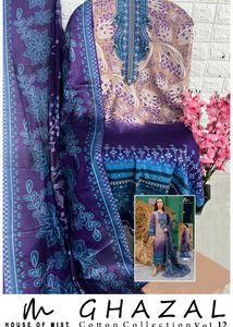 GHAZAL Cotton Suit - Elegant Purple & Blue