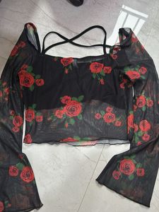 New Me Black Sheer Mesh Long Sleeve Top