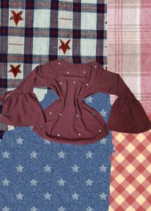 Pearl Embellished Goddess Flared Sleeved Top