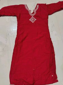 Red Embroidered Kurta