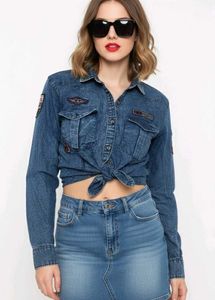 oversized Denim Patchwork Shirt🩵