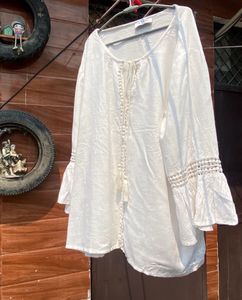 Boho White Tassel Bell Sleeves Top