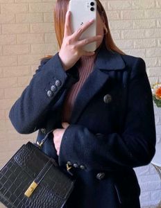 Black Double Breasted Long Coat