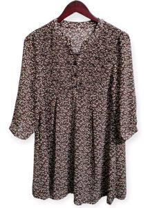 Brown Floral Print Peasant Blouse (Woman)