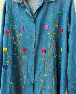 Vintage Flower Embroidered Denim Shirt