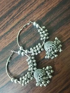 Silver Jhumka Hoop Earrings