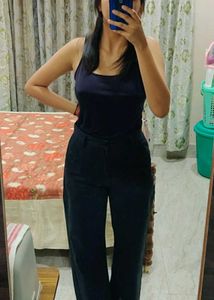 High Waist Wide Leg Twill Pant Black