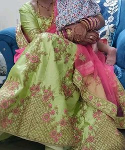 Green &amp; Pink Embroidered Lehenga , ready to wear