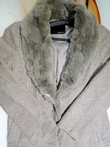 Gray Faux Fur Trim Coat