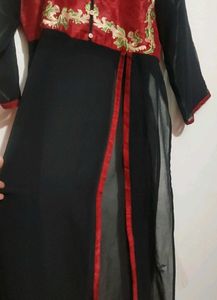 Black &amp; Red Front &amp; Side Cut Kurti For 36 Bust
