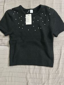 H&amp;M Black Knit Short Sleeve Top
