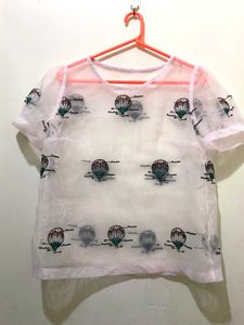 Balloon Print Sheer Top