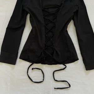 Y2K Black Corset Back Fitted Shirt