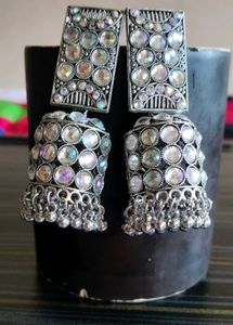 Silver Studded Jhumka Earrings
