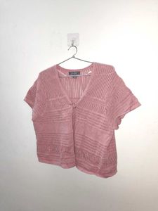 Pink Knitted Aesthetic Shrug .