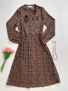 Brown And Blue Floral Dress