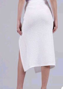White Ruched Drawstring Midi Skirt