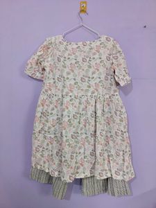 White Floral Kurti With Palazzo