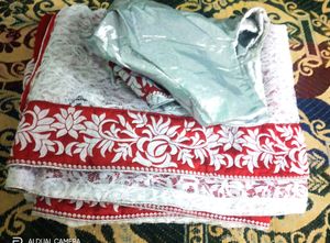 Soft Net Saree With Red Velvet Pallu..