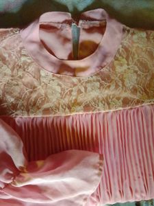 Pink Lace Pleated Top