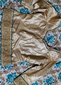 Red Lehnga With Golden Blouse