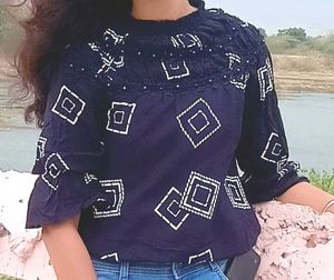 Stylish Navy Blue Printed Top