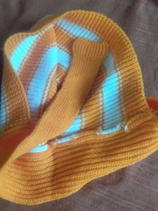 Striped Knit Hat with Scarf