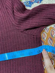 Shein Burgundy Crisscross Mock Neck Top