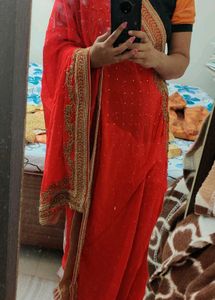 Elegant Red Embroidered Saree