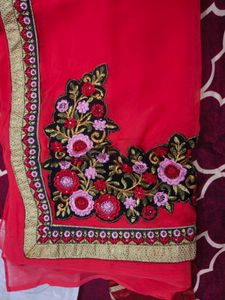 Beautiful Orange Saree With Blouse